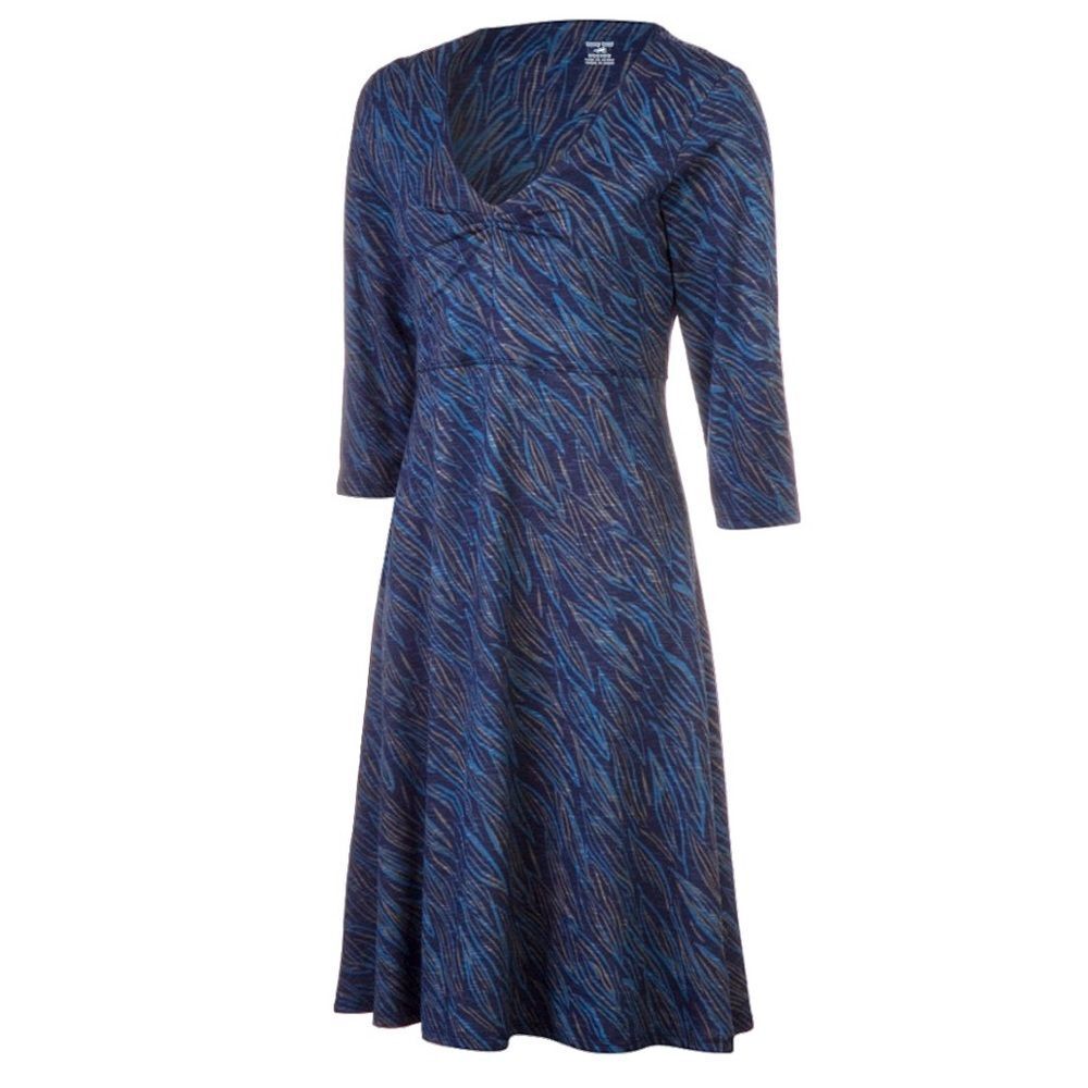 Horny Toad Rosalinda Blue Patterned Wavy Print V-Neck Dress Size M